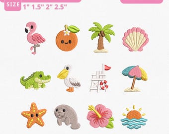 Florida Vacation Florida Beach Instant Download, Tropical Summer Mini Icons Machine Embroidery Files, 12 Designs, Manual Digitizing