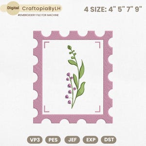 Diseño de bordado de sellos florales, diseño de bordado de sellos postales, diseño de bordado de flores silvestres, bordado de flores boho, descarga instantánea
