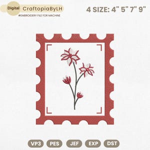 Diseño de bordado de sellos florales, diseño de bordado de sellos postales, diseño de bordado de flores silvestres, bordado de flores boho, descarga instantánea