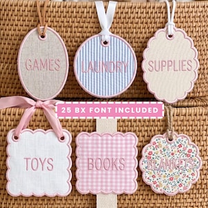 ITH Bag Tag Shapes Applique Bundle l Scalloped Name Tag Embroidery Design l In The Hoop Luggage Tag File l Instant Download