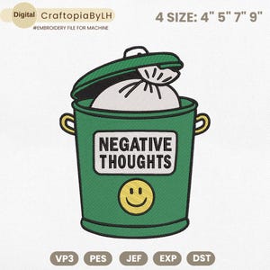 Negative Thoughts Embroidery Design, Sassy and Empowering Mental Health Digital File, Funny Quote Design, Trendy Sarcasm Embroidery File