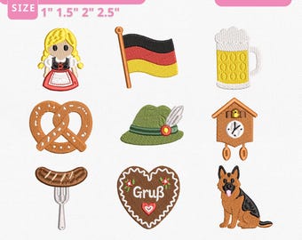 Germany Icons German Culture Instant Download, Oktoberfest Bavaria Mini Machine Embroidery Files, Manual Digitizing