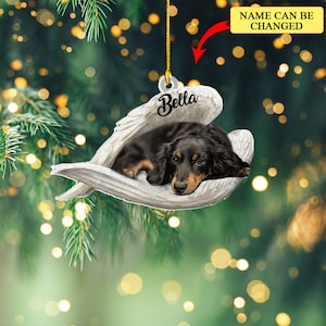 Cute Pet Lover Dachshund Sleeping Angel ,Dachshund Dog Moms Flat 2D, Dachshund Ornament, Dachshund Memorial Ornament Christmas, Dog Lovers