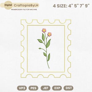 Diseño de bordado de sellos florales, diseño de bordado de sellos postales, diseño de bordado de flores silvestres, bordado de flores boho, descarga instantánea