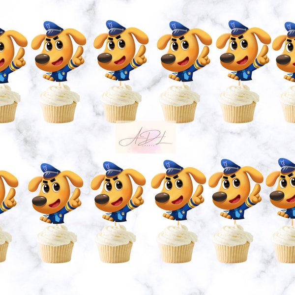 Safety Sheriff Labrador cupcake toppers | Sheriff Labrador Birthday Decorations | Safety Labrador Party