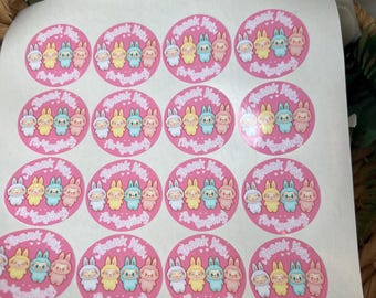 Birthday Bubu stickers, pastel monsters birthday labels for candy favors and snacks, die cut cute monsters
