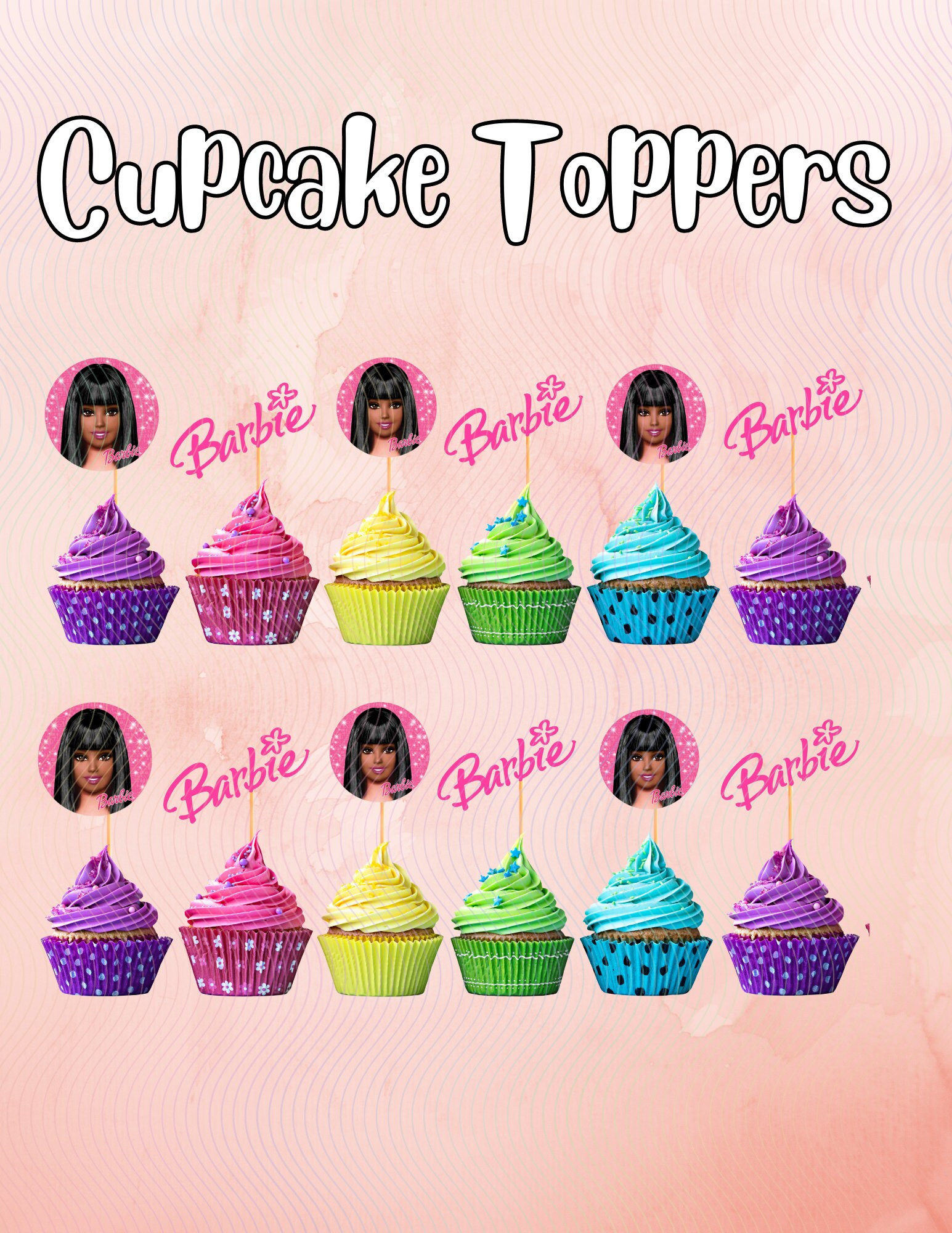 Black Barbie Cupcake Toppers Black Barbie Party Decorations - Etsy