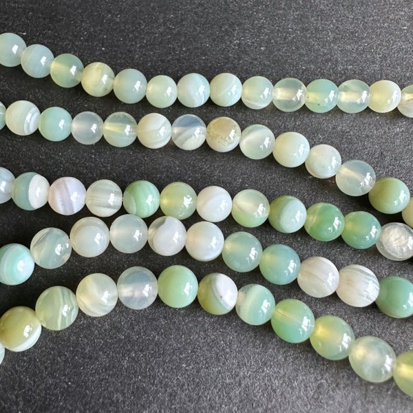 6mm light green striped agate beads - round - smooth - 15" strand - approx. 60 beads - summer - vibrant - banded agate - web agate