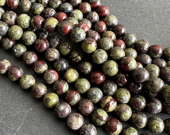 6mm dragon blood jasper beads, round, smooth, 15" full strand - dark green gemstone beads - small stone beads - multicolored beads