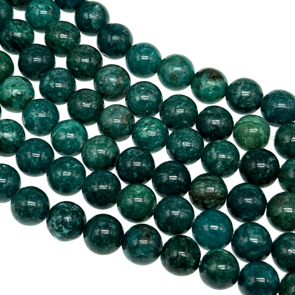 8mm dark teal crazy agate round beads, 15" strand - seagreen colored beads - genuine stone beads - blue green round smooth beads