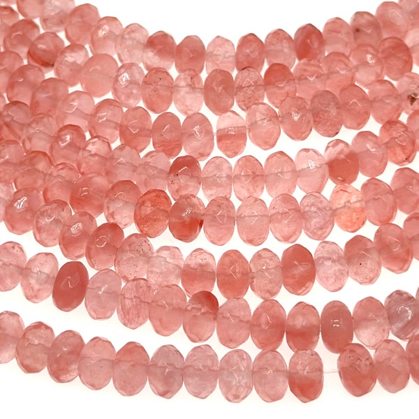 8mm Cherry Quartz Rondelle Faceted beads - beads for bracelets - round disc beads - pink quartz beads - pink bracelet beads - glass