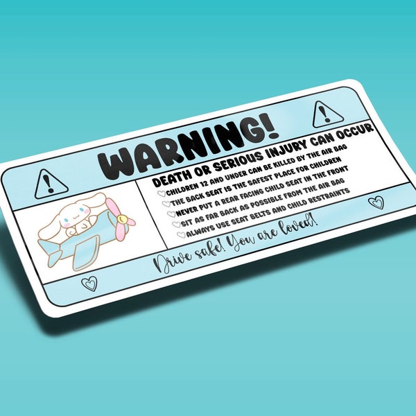 Cute Car Warning Sticker | Kawaii, Airbag Label, Dashboard Car Accessories | Waterproof | UV Resistant