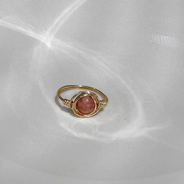Gemstone Ring| Wire Wrapped| Round Crystal healing bead ring|Handmade jewelry| Simple, elegant, and timeless