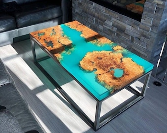 Resin Coffee Table, Handmade Epoxy Coffee Tables, Vivid Edge Eesin Coffee Table, epoxy table, olive tree, living room furniture