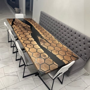 Etsy Epoxy Kitchen Dining Table, Handmade Resin Furniture, Walnut Honeycomb Hexagon Epoxy Handmade Table