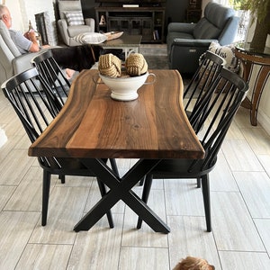 Handmade Custom Dark Walnut Dining Table, Live Edge Dining and Kitchen Table Furniture