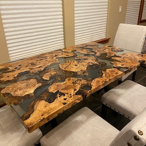 Handmade Made to order Olive Epoxy Table, Live edge Custum Epoxy Resin Dining Table