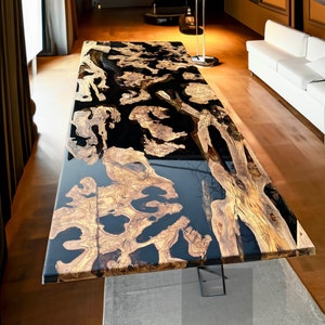 Handmade Epoxy Resin Table, Epoxy River Dining Table, Dining Room Table, Reclaimed Wood Epoxy 3D Black Table, Olive Wood