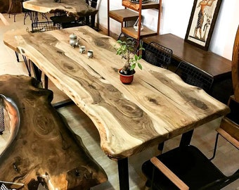 Walnut Wooden Kitchen Dining Table, Handmade Natural Modern Solid Wood Table