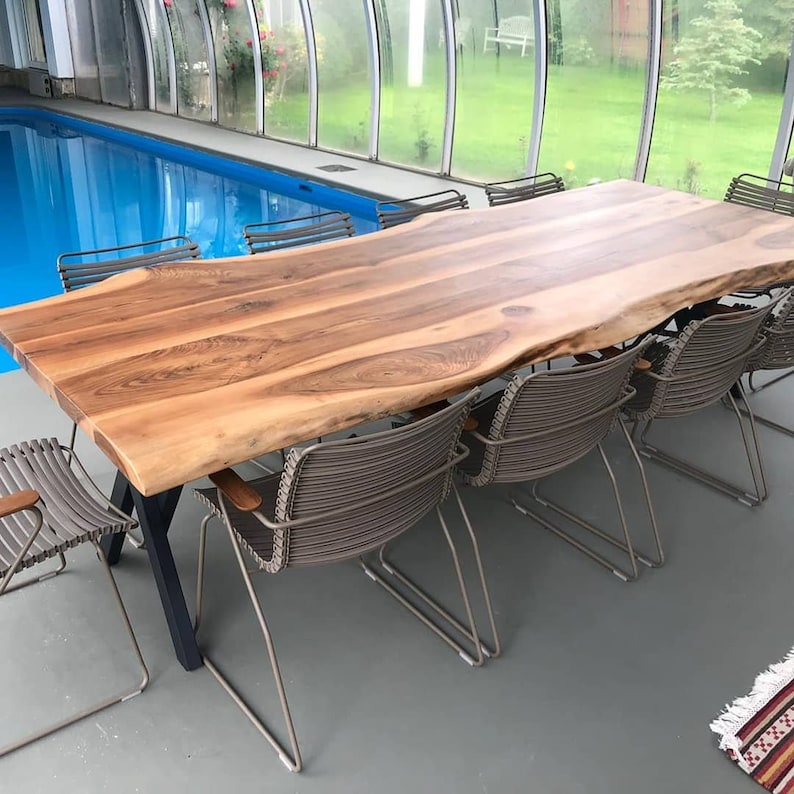 Living Edge Walnut Wooden Dining Table, Outdoor Kitchen Table, Live Edge Desk, Wooden Desk ...