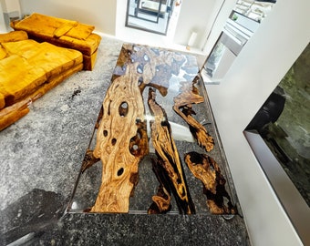 Handmade olive wood epoxy table, Dining room table, Kitchen table