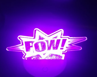 Edge Lit Pow Action Word Light Sign, Night Light