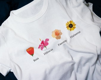 Uroczy graficzny T-shirt z kwiatowym nadrukiem, T-shirt z grafiką, Koszula botaniczna, Koszula kwiatowa, Koszula kwiatowa, Prezent dla niej, Koszula letnia