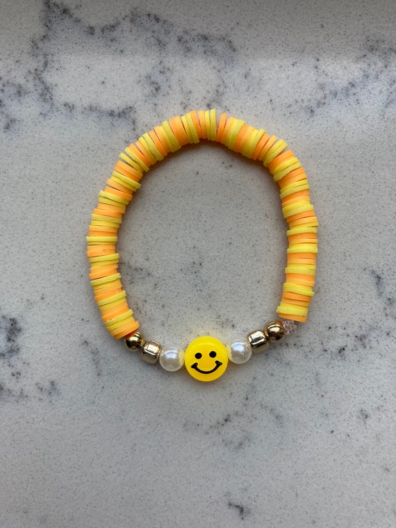 Yellow Clay Beaded Smiley Bracelet