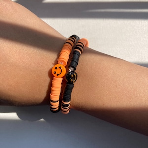 Orange and Black Ombre Clay Bead  Bracelets | Smiley Bracelet Set | Clay Bead Bracelets