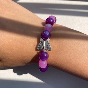 Purple Butterfly Bead Bracelet | Butterfly Bracelet | Purple Bead Bracelet