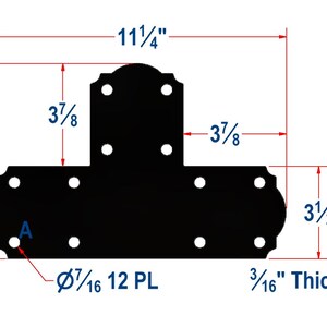 4x4 Structural T-Connection Timber Frame Bracket - 3/16" Thick Steel