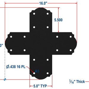 6X6 Structural Cross Connection Timber Frame Bracket - 3/16" Thick Steel