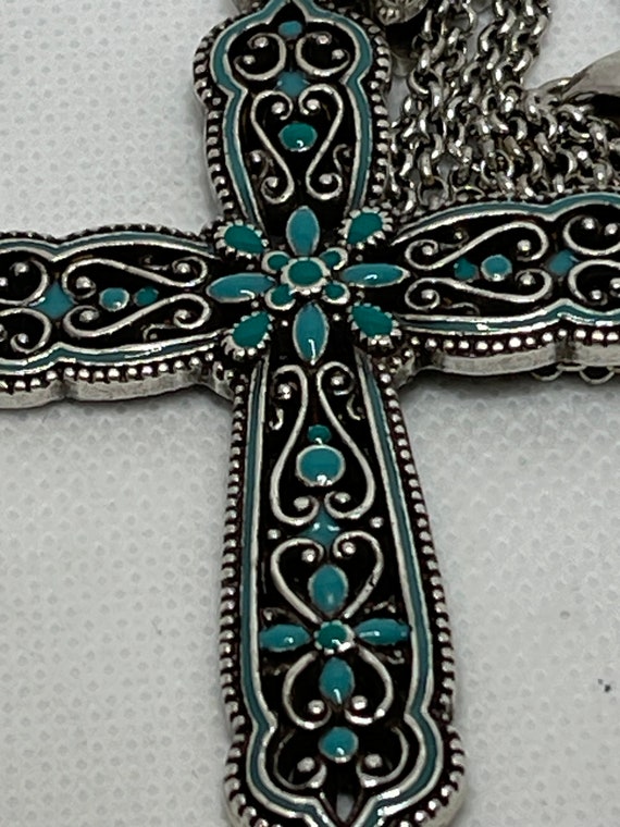 Vintage Brighton Turquoise and Silver Cross Neckla