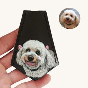 Hand-painted Multiple Pet Leather Bag Tag-Unique Personalised Gift - Handmade Bag Charm - Pet Portrait - Dog Memorial - Leather accessories