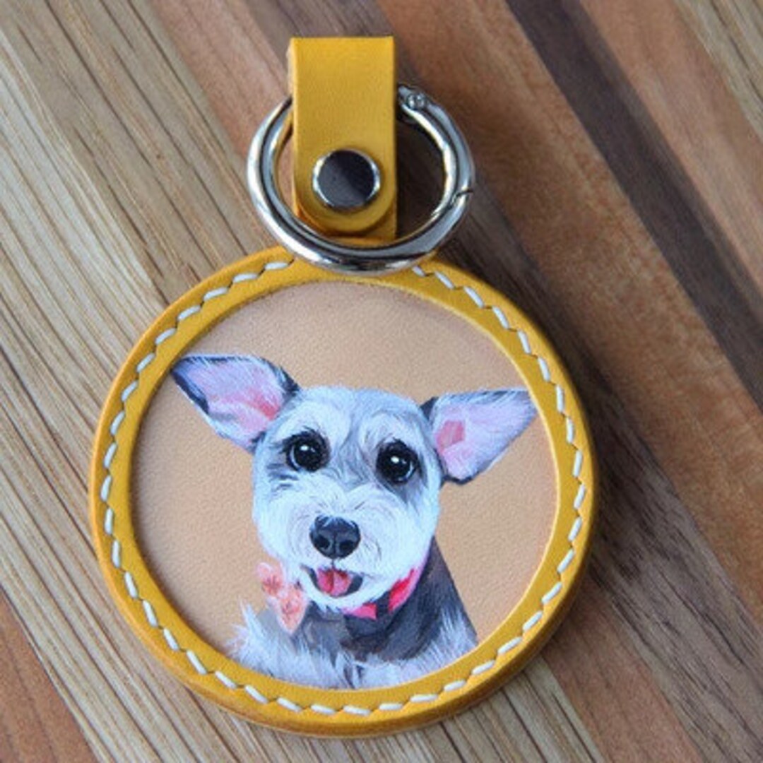 Custom Leather Pet Keychain, Pet Portrait Keychain,painted Portrait