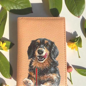 Handmade Pet Portrait Slim Fine Leather Card Holder, Top-grain Cowhide, Credit Card Holder, Small Card Wallet, Card Sleeve, Gift for Pet Mom