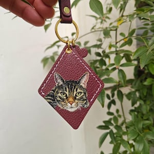 Hand-Painted Pet Portrait Leather Bag Charm - Custom Dog Cat Keychain - Diamond Key Chain image 18