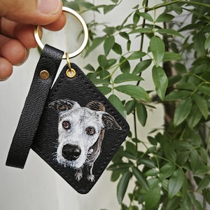 Hand-Painted Pet Portrait Leather Bag Charm - Custom Dog Cat Keychain - Diamond Key Chain image 19