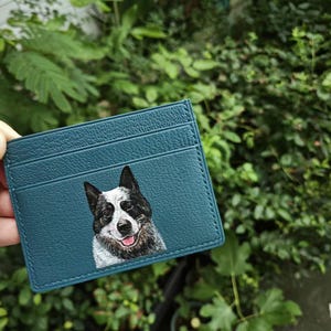 Porta-cartões de couro fino e fino feito à mão para retrato de animal de estimação, couro de bezerro, porta-cartões de crédito, carteira pequena para cartões, capa para cartões, presente para mãe de animal de estimação