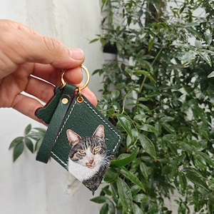 Hand-Painted Pet Portrait Leather Bag Charm - Custom Dog Cat Keychain - Diamond Key Chain image 15