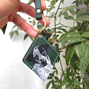 Hand-Painted Pet Portrait Leather Bag Charm - Custom Dog Cat Keychain - Diamond Key Chain image 7