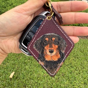 Hand-Painted Pet Portrait Leather Bag Charm - Custom Dog Cat Keychain - Diamond Key Chain image 16