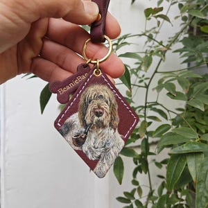 Hand-Painted Pet Portrait Leather Bag Charm - Custom Dog Cat Keychain - Diamond Key Chain image 4