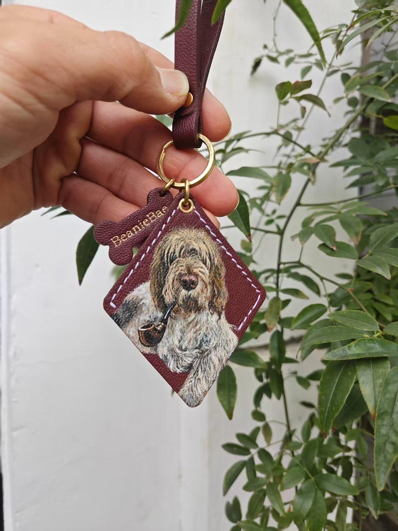 Hand-Painted Pet Portrait Leather Bag Charm - Custom Dog Cat Keychain - Diamond Key Chain image 4