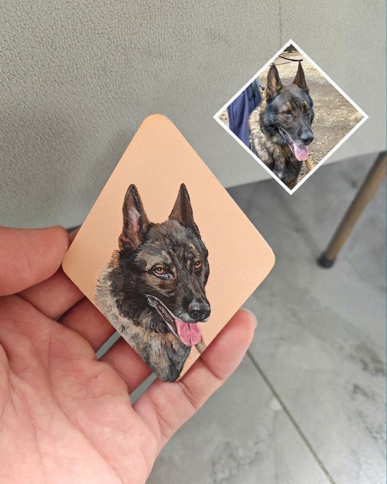 Hand-Painted Pet Portrait Leather Bag Charm - Custom Dog Cat Keychain - Diamond Key Chain image 9