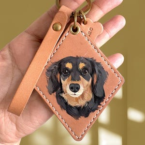 Hand-Painted Pet Portrait Leather Bag Charm - Custom Dog Cat Keychain - Diamond Key Chain image 17
