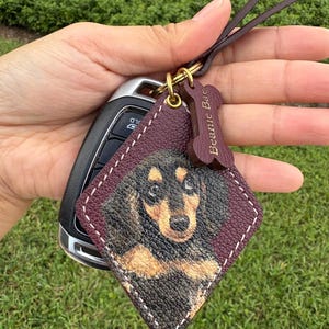 Hand-Painted Pet Portrait Leather Bag Charm - Custom Dog Cat Keychain - Diamond Key Chain image 3