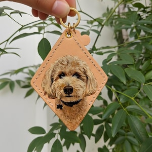 Hand-Painted Pet Portrait Leather Bag Charm - Custom Dog Cat Keychain - Diamond Key Chain image 6