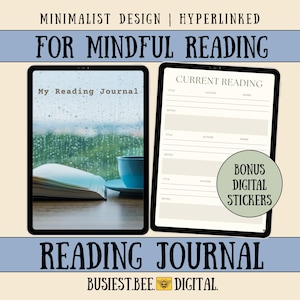 Digital Reading Journal | Bookish Minimalist Decor | BONUS Digital Stickers | Hyperlinked Reading Tracker | Print & Digital Use | Goodnotes