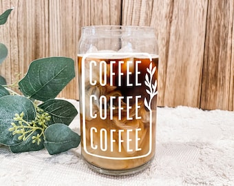 Coffee and Matcha Lover 16 oz glass with glass straw and bamboo lid